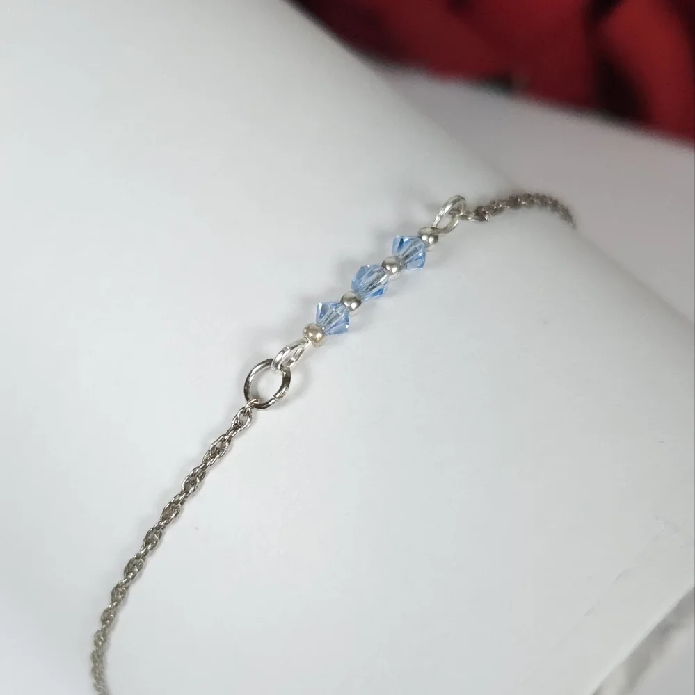Handmade Dainty Blue Crystal Bar Silver Bracelet Dainty Crystal Chain Bracelet